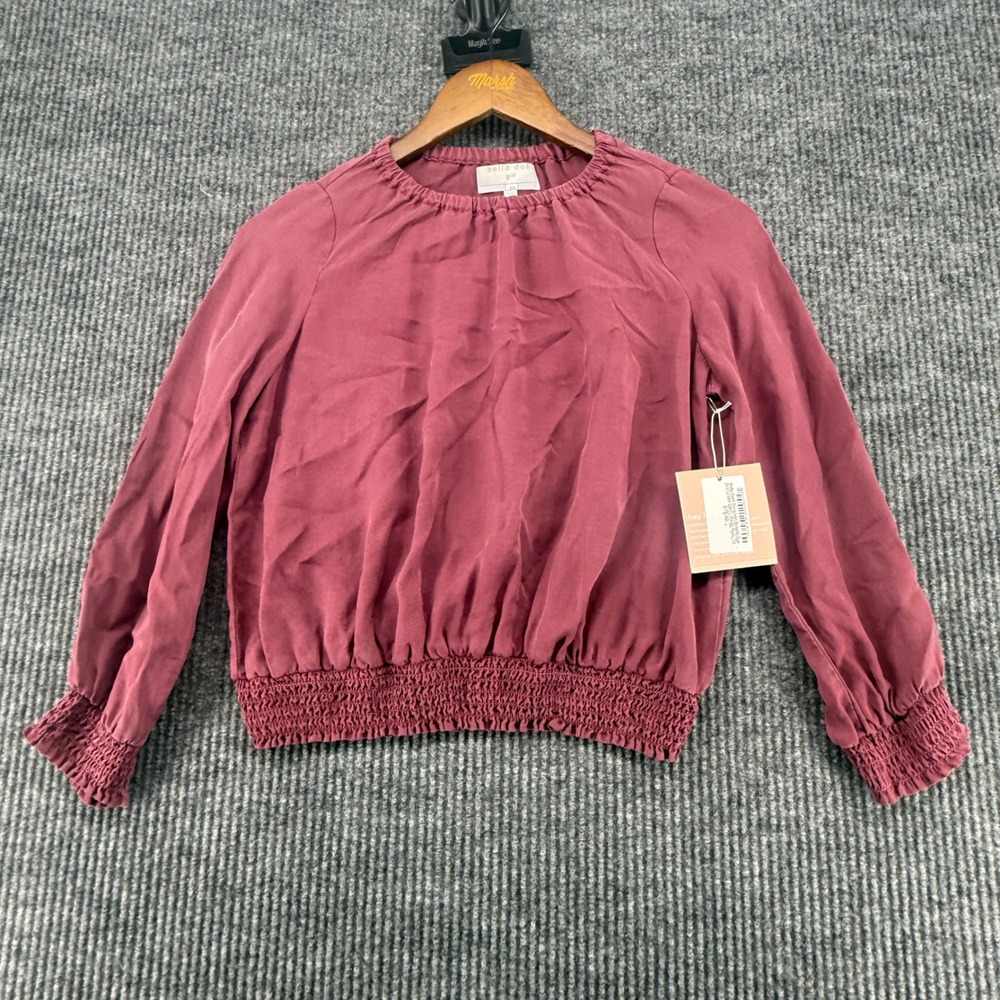 Bella Dahl Smocked Bubble Top Girls Size 12 Berry Red New Smocked Blouse